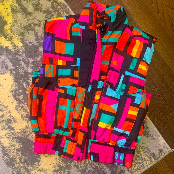 Vintage 90s Andy John Flag Puffer Vest Medium - Picture 1 of 10